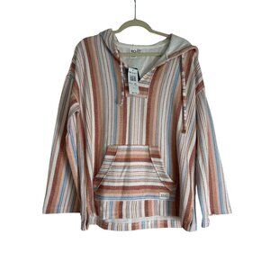 Roxy Womens Waves and Rays Hooded Poncho Sweater Striped Size Medium